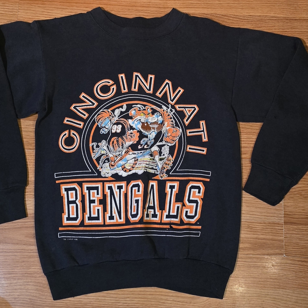 Cincinnati Bengals Black Crewneck Sweatshirt with Orange Team Graphics